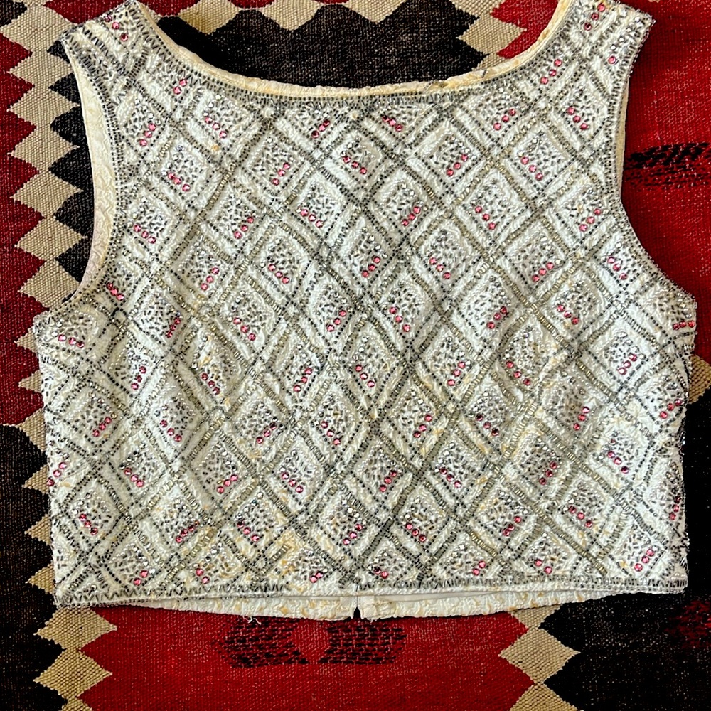 Vintage beaded crop top. Ballet core. Old money. Luxury. Couture craft.